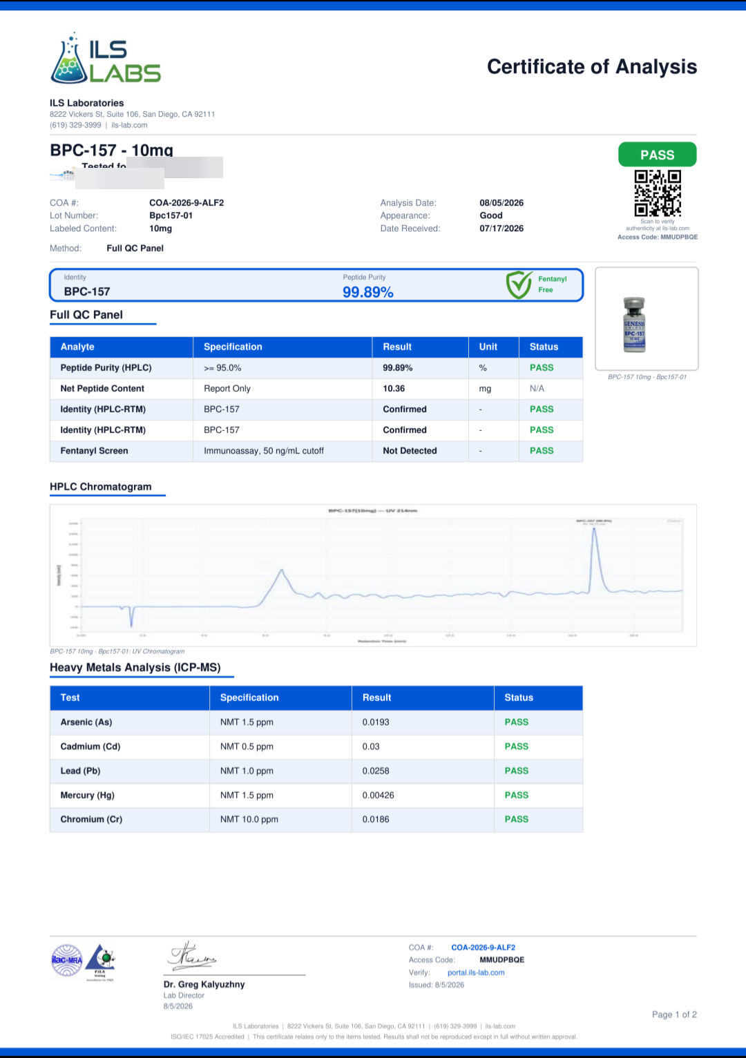 BPC-157 10mg laboratory report 1